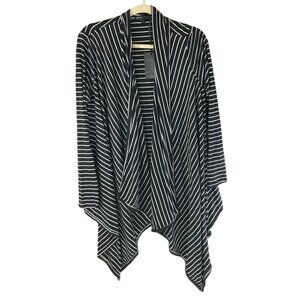 Gibson Womens Cardigan Sweater Handkerchief Hem Asymmetric Striped Black S
